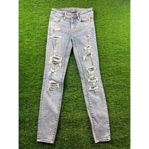 American Eagle Womens 0 Blue Distressed Jegging Jeans Super Stretch